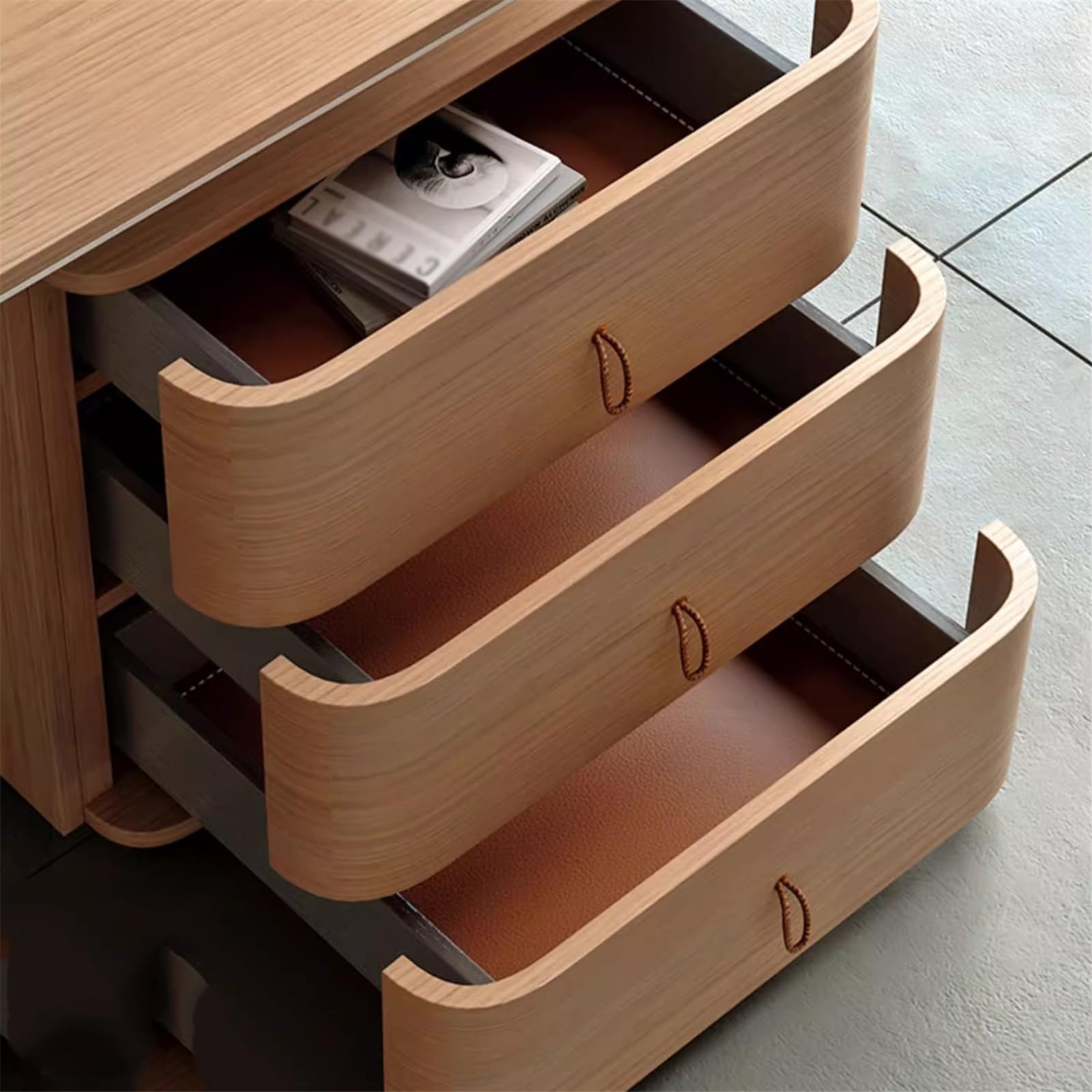 Escritorio de Oficina Escritorio de Oficina con 3 cajones, Mesa Estudio Madera, estación Trabajo Tomas Carga, Roble Natural Mesa para Juegos de portátil(S)