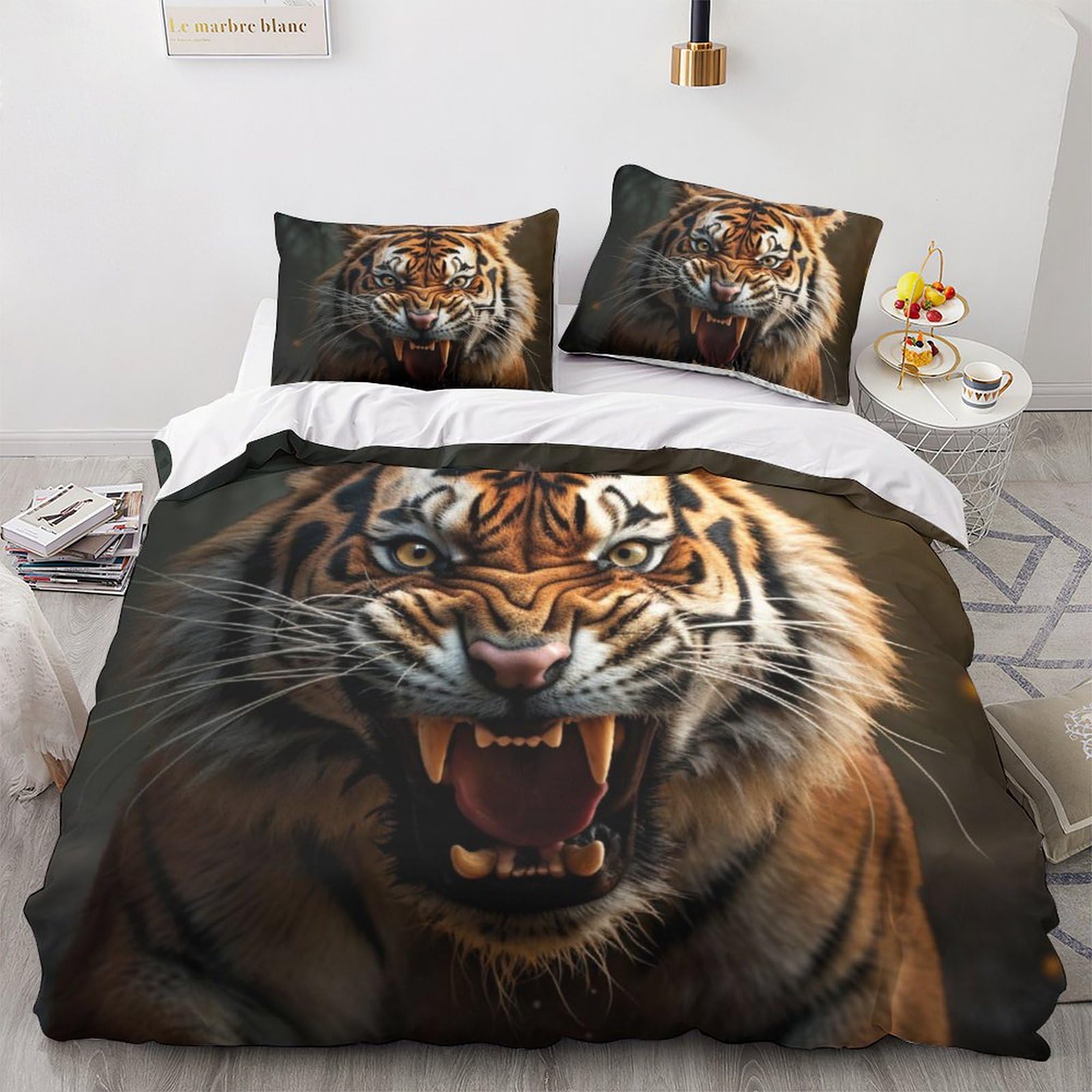 Housse de couette 200x200cm imprimé 3D parure de lit tigre pour garçon