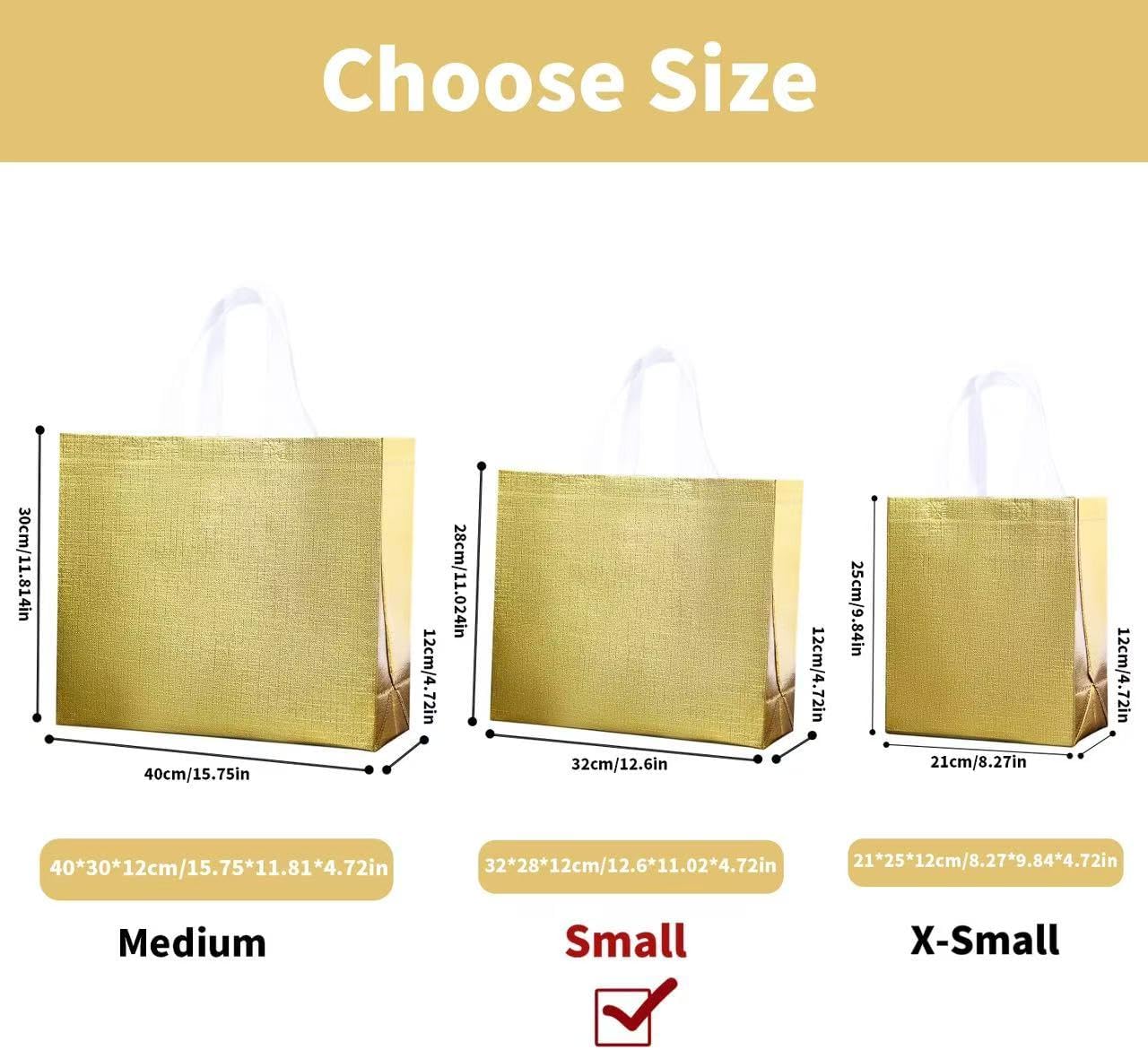 20 PCS Glossy Gold Gift Bags with Handle and Sturdy Base,Shiny Reusable Non-woven Holiday Gift Bags Bulk,12.6 x 11.02 x 4.72 In,for Xmas, Birthday, Wedding, Party,Easter (Gold, S) - Image 3