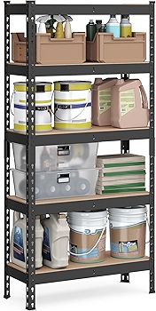 SONGMICS Adjustable 5-Tier Storage Shelves – Boltless Assembly – Black