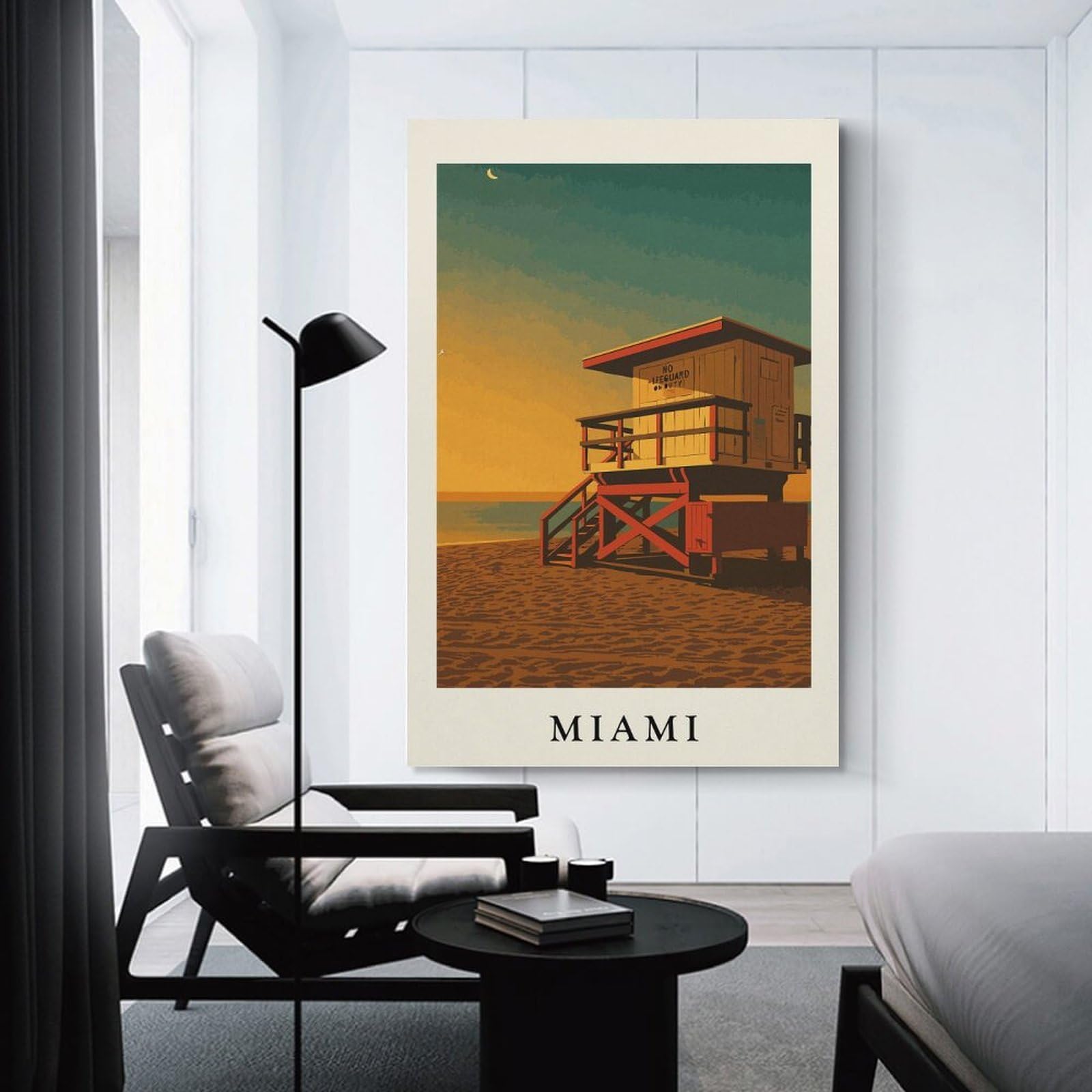 Junmoney Unframe-Style-8 Miami Beach Lifeguard Tower Art Print Wall Decor Canvas Print, 20X30inch(50X75cm), For Bedroom, Lounge Or Dressing Area, Decorative Wall Art For Cosy Rooms