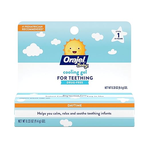 Orajel Baby Daytime Cooling Gel for Teething, Drug-Free, #1 Pediatrician Recommended Brand for Teething*, One .33oz Tube
