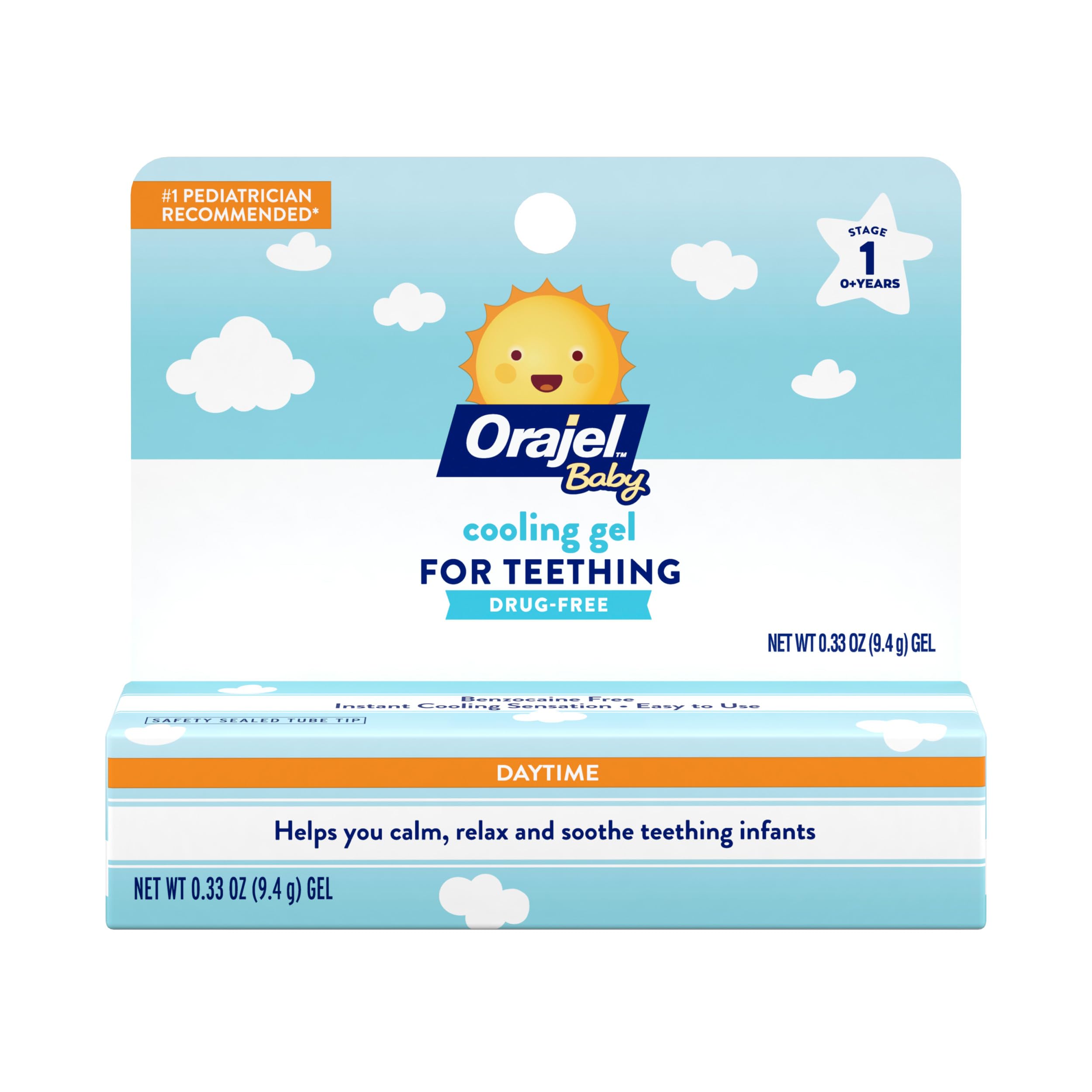 OrajelBaby Daytime Cooling Gel for Teething, Drug-Free, #1 Pediatrician Recommended Brand for Teething*, One .33oz Tube