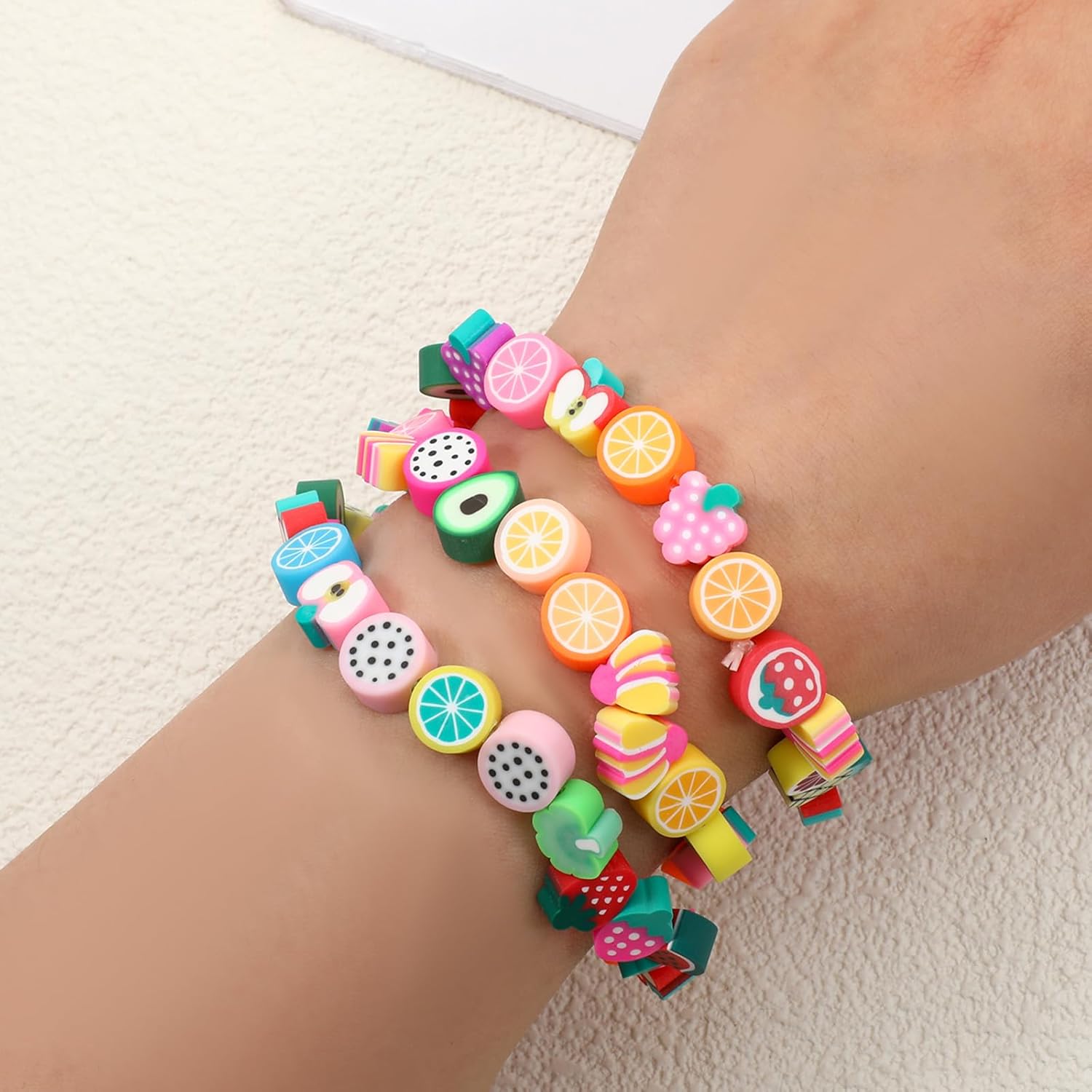 200Pcs Mixed Fruit Beads, Polymer Clay Spacer Beads, Fruit Charm Bead Clay Kit, Fruits Bead for Jewelry Making Fun Charms for DIY Necklace Earrings Bracelet, Necklace - Image 4