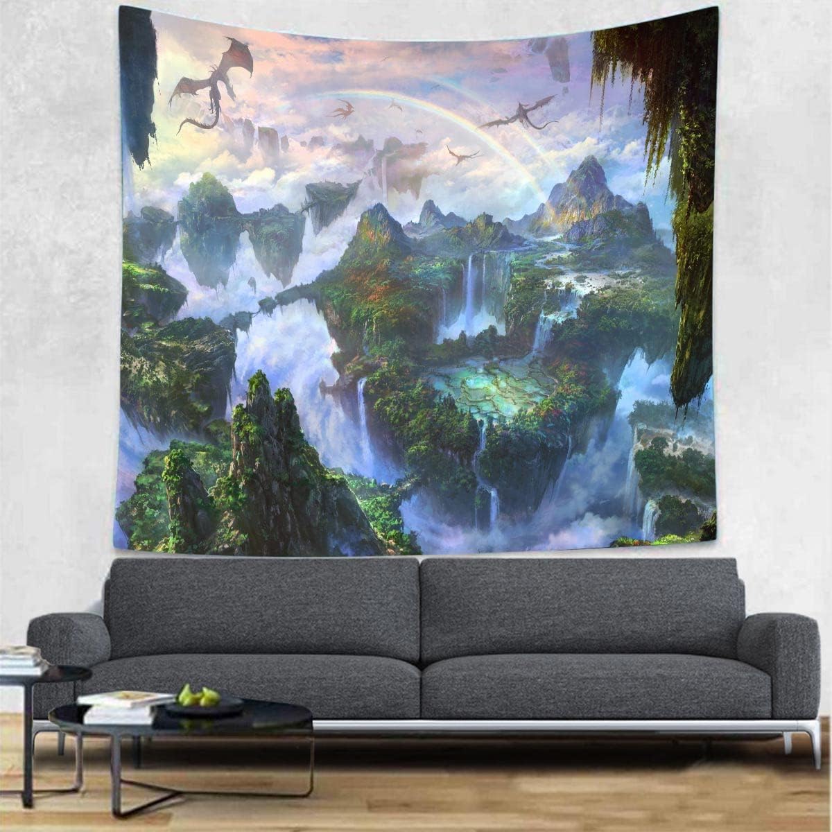SHRAPHY Fantasy World Forest Tapestry Magic Wonderland Landscape Flying Dragon Tapestry Large 100x90 Inches Fairy Tale Art Wall Hanging Tapestry for Living Room Bedroom GTXPUH574