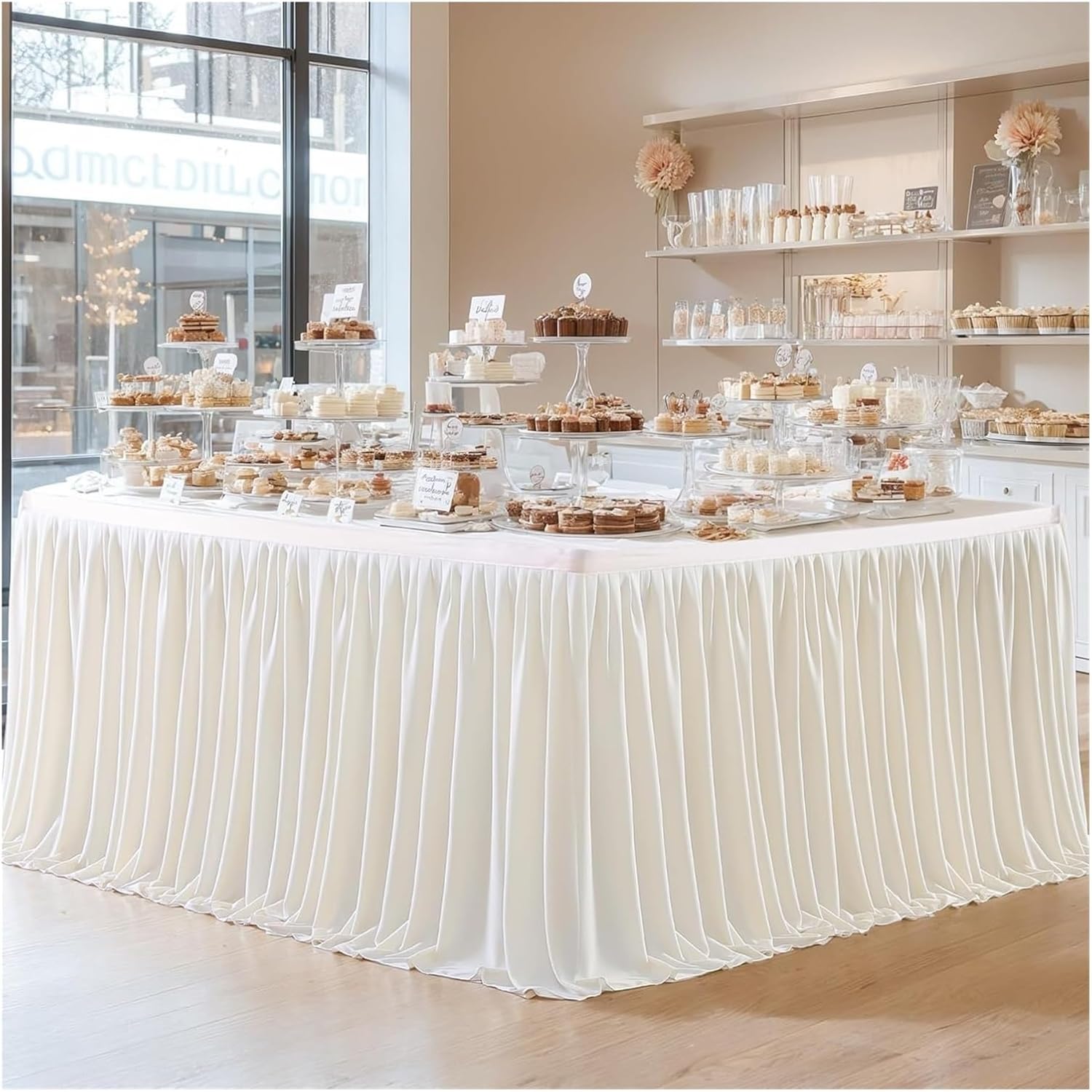 Party Table Skirt Table Skirt Party Birthday Dessert Pleated Tablecloth Cover for Wedding Shower Hotel Display(Baby blue,14FT-78X427CM)