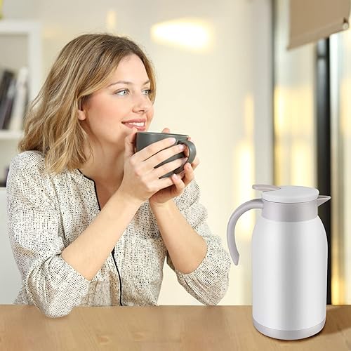 Miniatura 21 de Jarra térmica de café de 70 onzas, jarra de acero inoxidable para líquidos calientes, vacío de doble pared para bebidas calientes, té grande