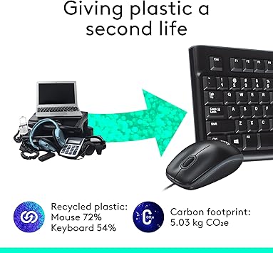 Logitech MK120 Wired Keyboard and Mouse Combo for Windows, Optical Wired Mouse, Full-Size Keyboard, USB Plug-and-Play, Compatible with PC, Laptop - Black