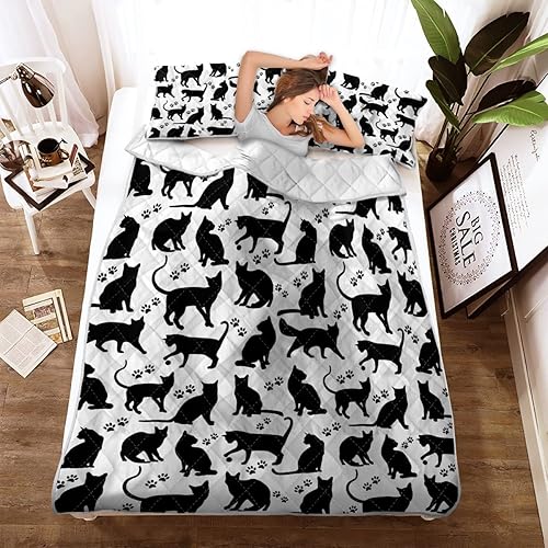 Miniatura 2 de SOULZZZ Edredón de tamaño matrimonial con estampado de patas de gato, bonita colcha de gato para amantes de los gatos, 1 colcha y 2 fundas de