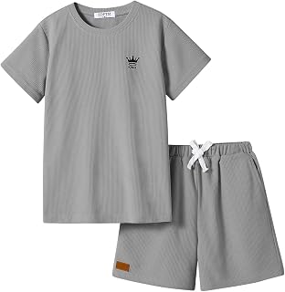 Boys Clothes Waffle 2 Pieces Outfits Casual Short Sleeve Shirts and Shorts Set Summer Jogging Tracksuit Lounge Sets