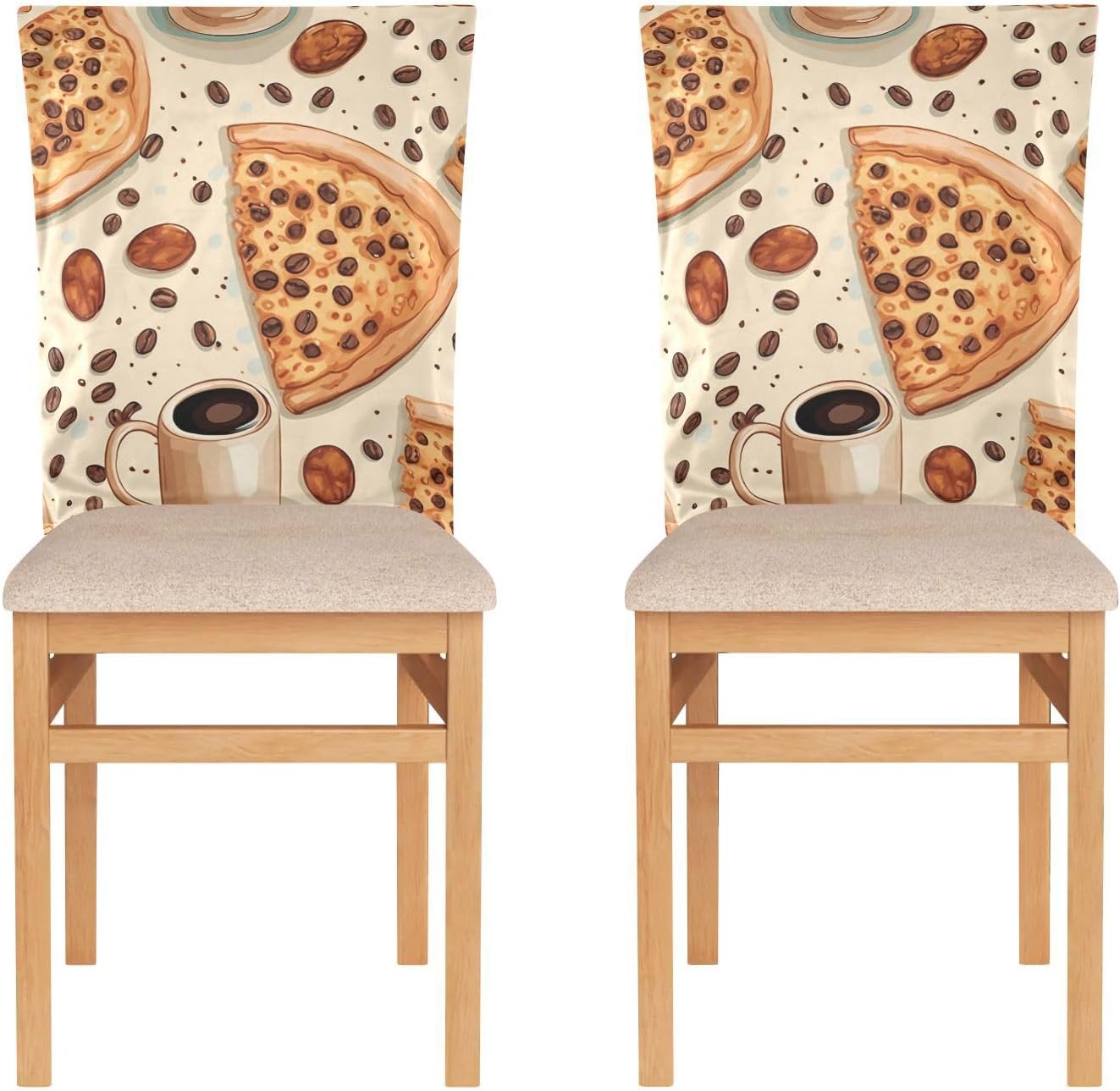 ALAZA Coffee Bean Pizza Vintage Chair Back Cover Set of 6, Washable Reusable Removable Chair Slipcovers Decorative Chair Cover for Home Kitchen Wedding Party