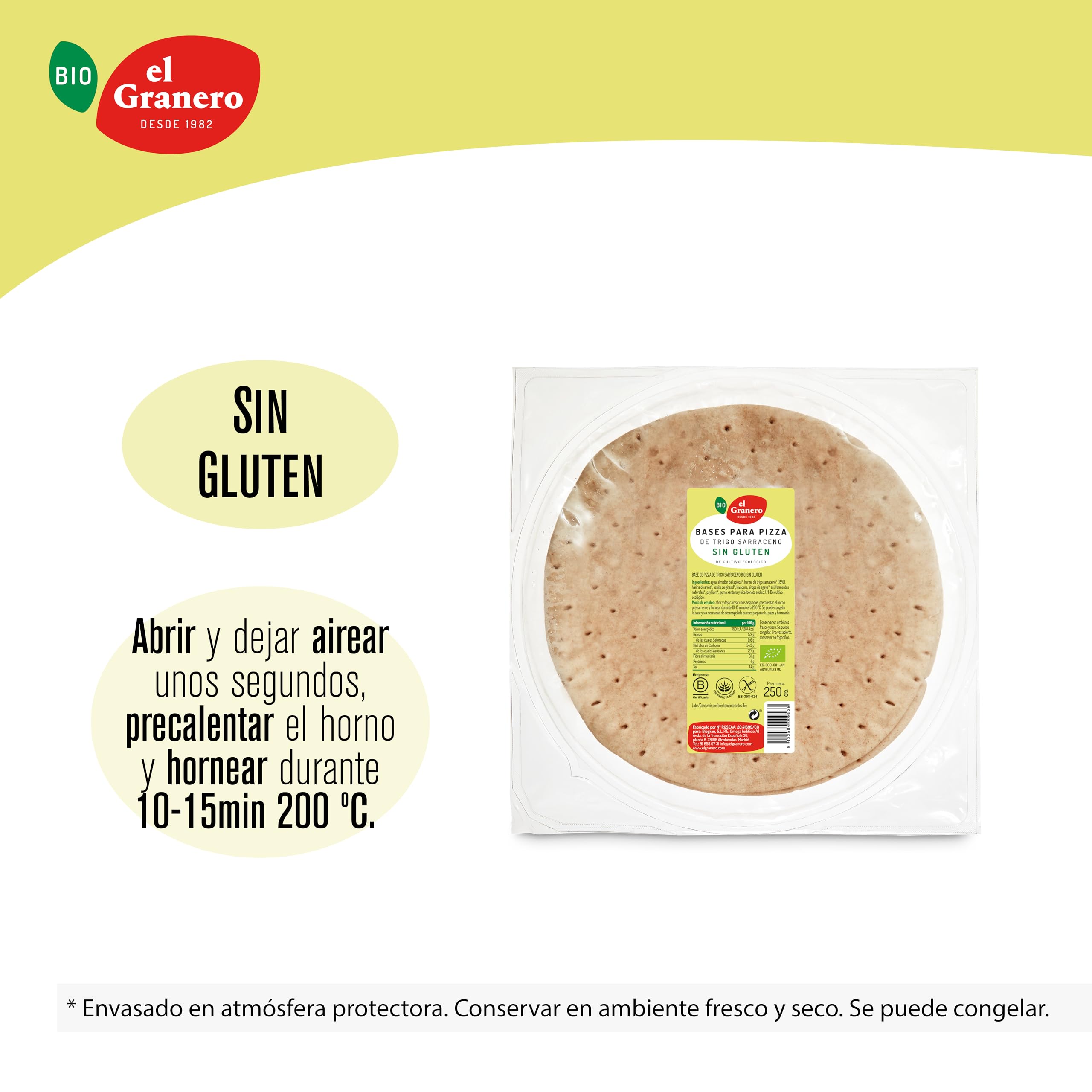 El Granero Integral - Bases de Pizza con Trigo Sarraceno Sin Gluten BIO - 2 Und. 250 g - Alto Contenido en Fibra y Minerales - Aptas para Veganos y Celíacos — view 2