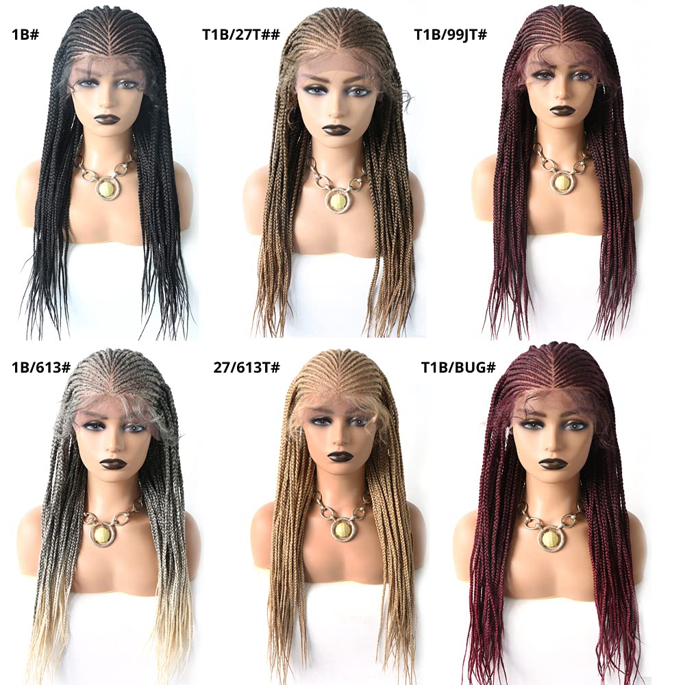 LYRICAL HAIR Womem Long Box Braided Wig Swiss Lace Front Cornrow Micro Twist Pre-Plucked Natural Hairline Premium Heat Friendly Glueless Wig (#1B Black)