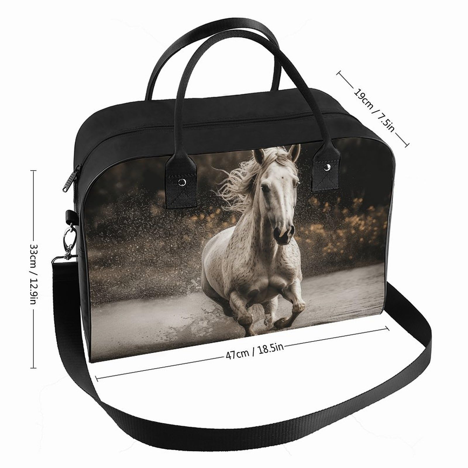 Multifunktionale Reisetasche, Pferdelaufen von The Water Print, Reisetasche, Handgepäcktasche, Übernachtungstasche, Wochenendtasche, Schwarz, Einheitsgröße