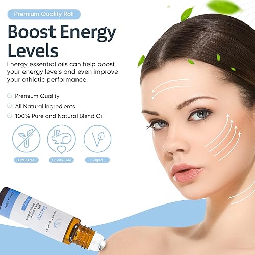 Miniatura 5 de Aceite esencial energético roll-on (0.3 onzas líquidas), mezclas de aceites esenciales de incienso para aromaterapia, masaje, impulso de energía,