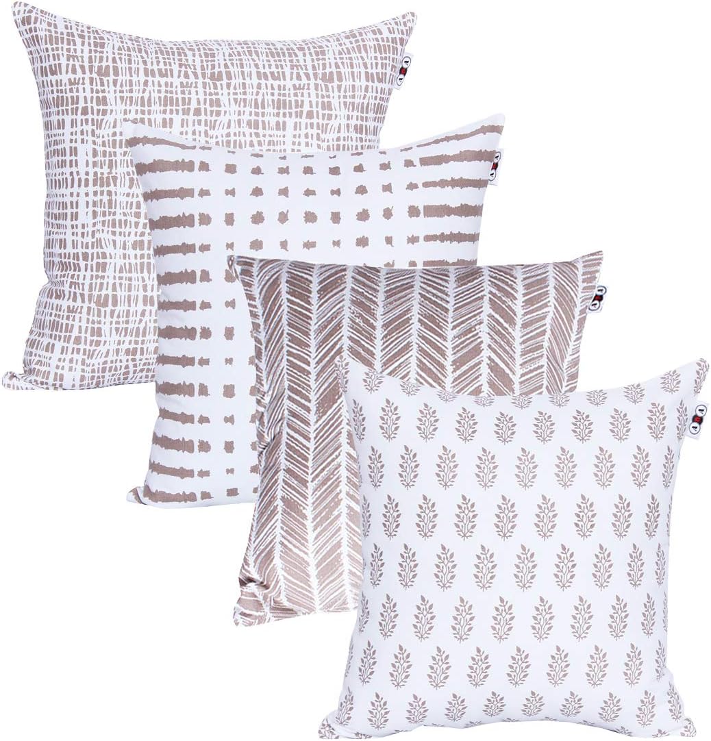 ANA Home Decor Square Printed Cotton Cushion Cover,Throw Pillow Case, Slipover Pillowslip for Home Sofa Couch Chair Back Seat,4pc Pack 18x18 in Moon Light Color