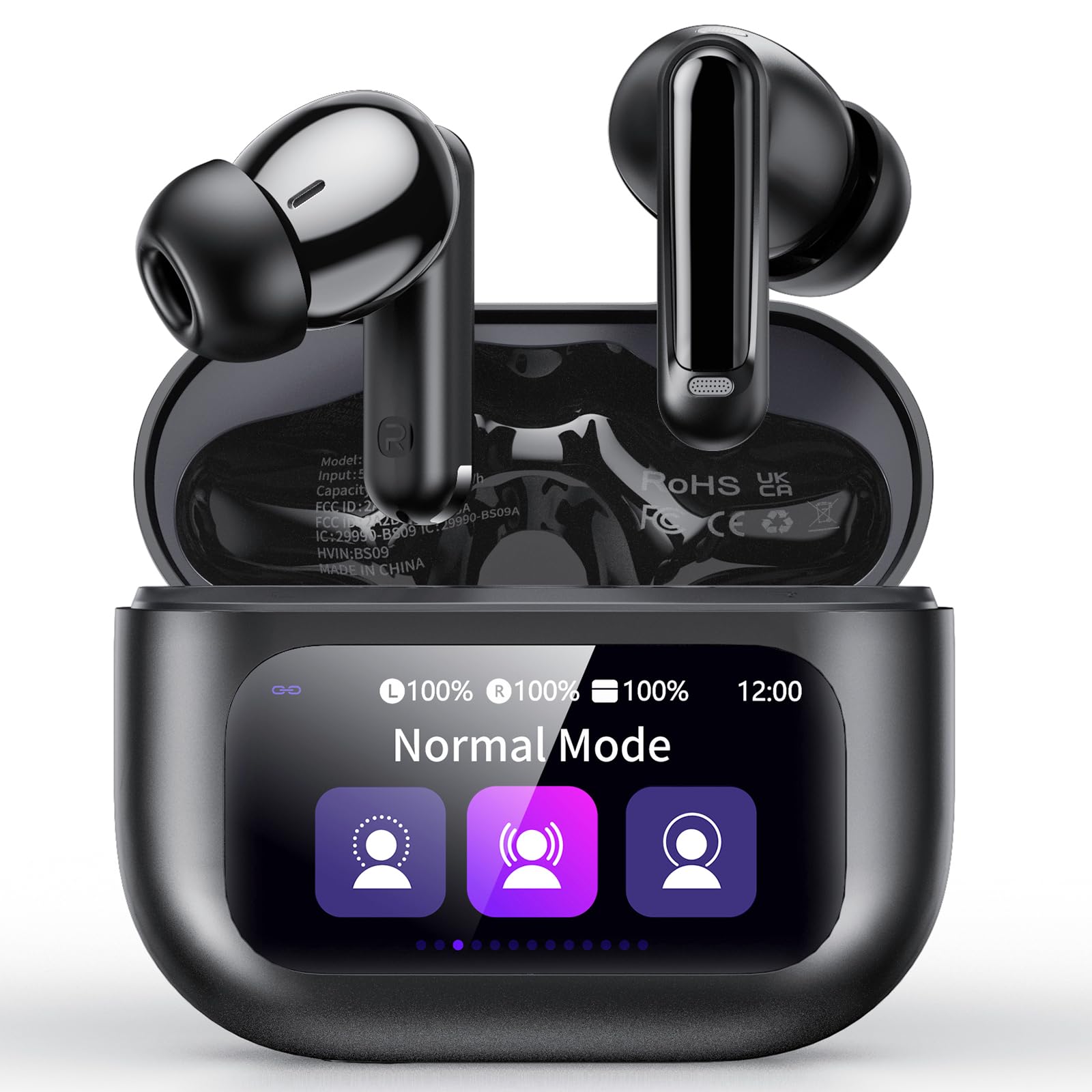 Touchscreen Bluetooth Kopfhörer, 2026 In Ear Kopfhörer Kabellos Bluetooth 5.4 mit ANC+ENC Noise Cancelling Mic, 48Std Spielzeit Tiefer Bass Earbud mit 5 EQ-Modi, IP7 Wasserdicht Ohrhörer Tiefschwarz