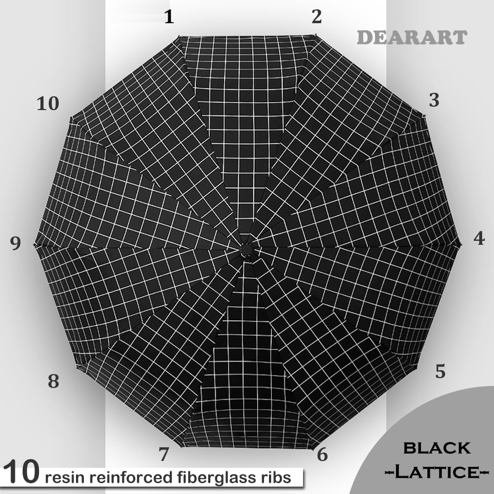 DEARART Umbrella for Rain and Wind, Auto Open&Close Stong Compact Umbrella Folding 10 RIBS, Perfect Umbrella Essential Travel/Car/Backpack.