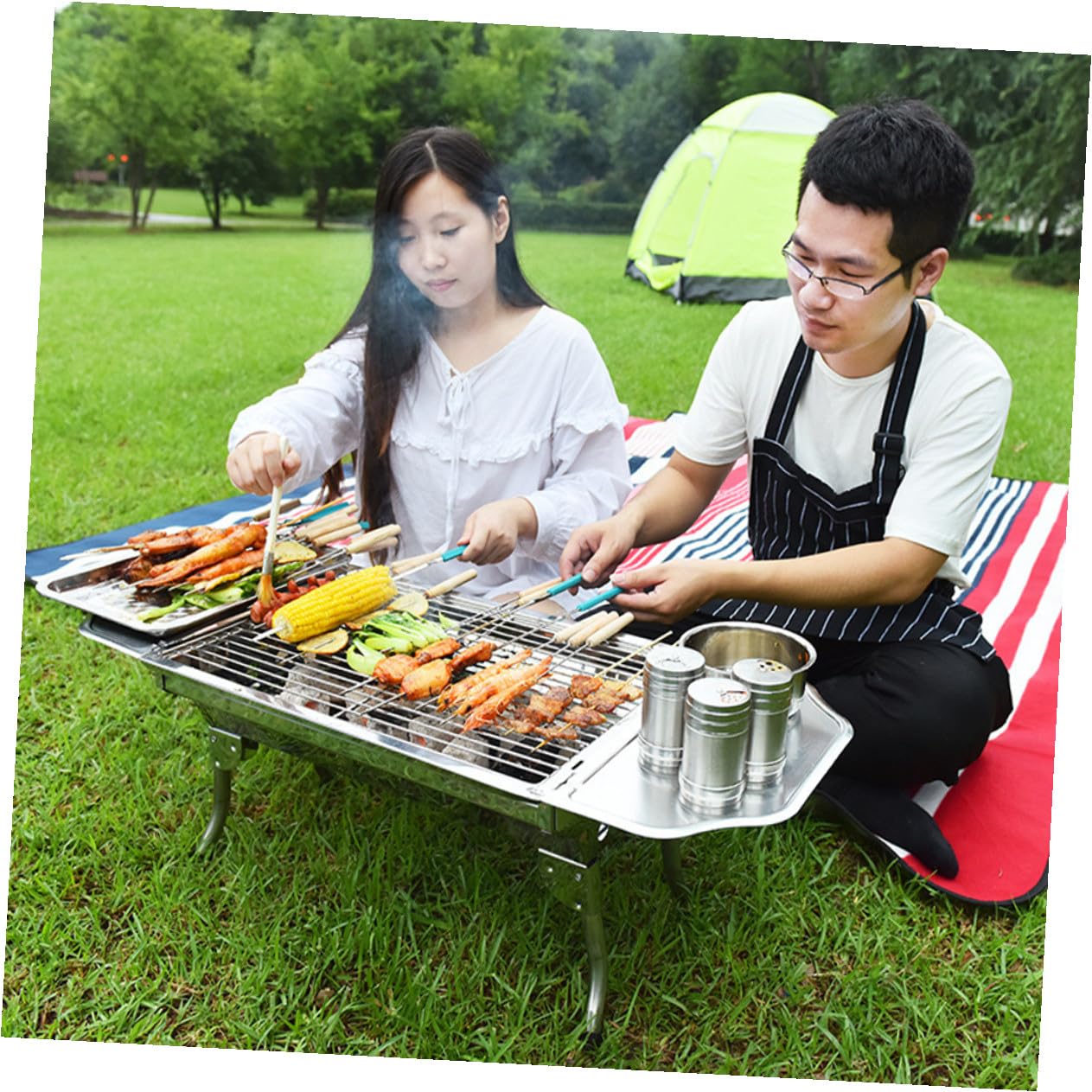 Ripiano Laterale in Acciaio Inox per Griglia, Scaffale Portaoggetti Multifunzionale per Barbecue, Mensola per Tavolo da Picnic Adatta a Feste e Barbecue All’aperto