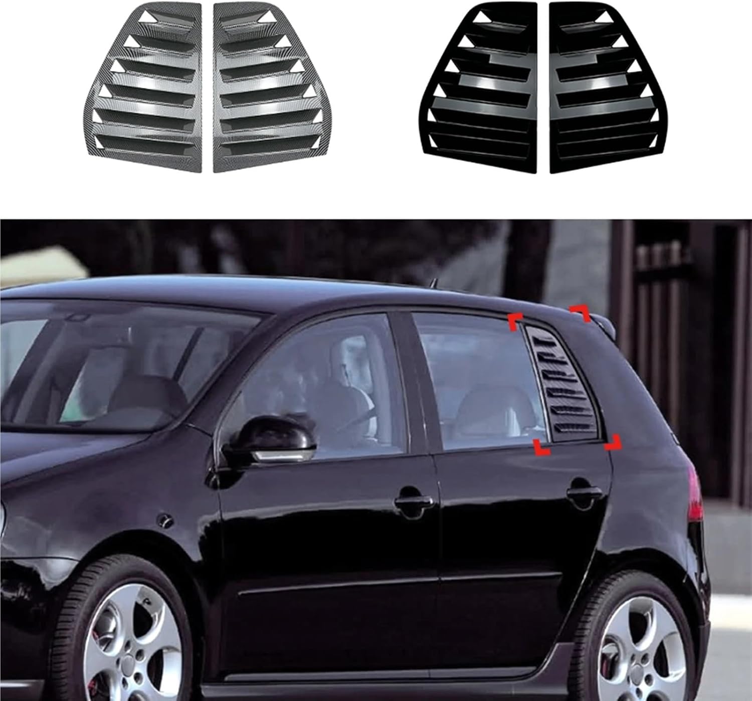 Compatible with VW Golf 5 MK5 Exterior Rear Side Window Louver Shutter Trim Carbon Fiber Look/Gloss Black Windshield(Carbon Fiber Look)
