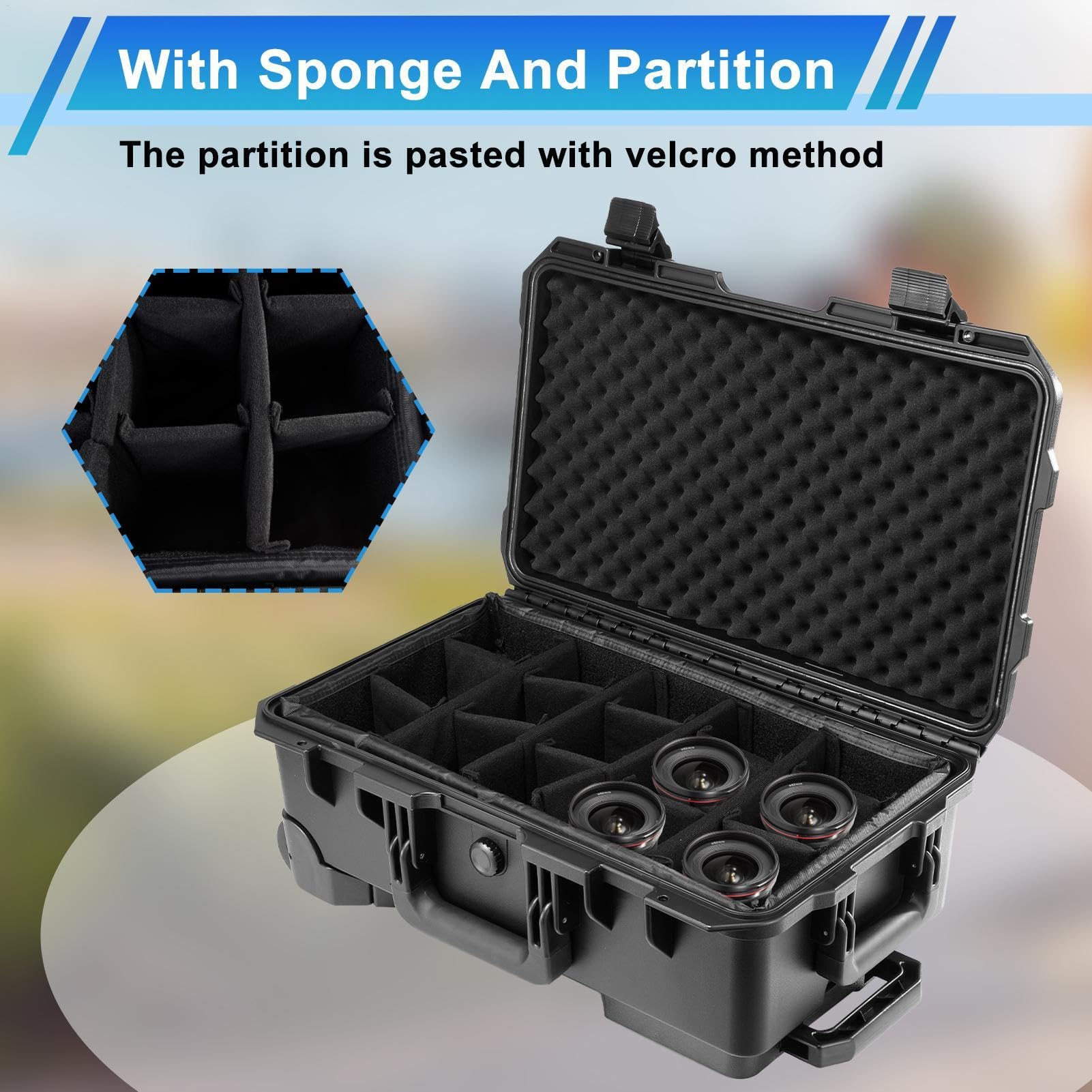Custodia Fotocamera Con Ruote Valigia Trolley Impermeabile A Guscio Rigido | Valigia Fotocamera A Rotelle Borsa Viaggio Per Attrezzatura Fotografica Outdoor, Treppiede, , Obiettivi