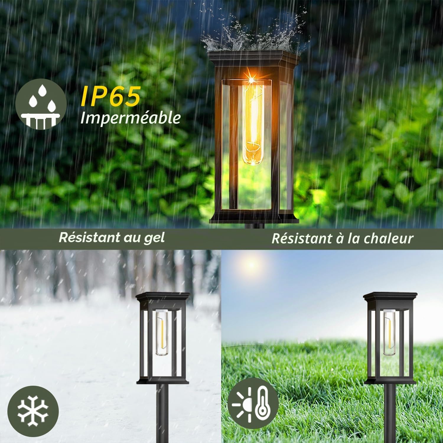 Lampes Solaires Extérieur Jardin, Lot de 6 Lampes pour Allées, Étanche IP65, Eclairage Solaire, Allumage Automatique, 3000K Blanc Chaud, Lumiere Jardin pour Patio, Terrasse, Piscine et Paysage