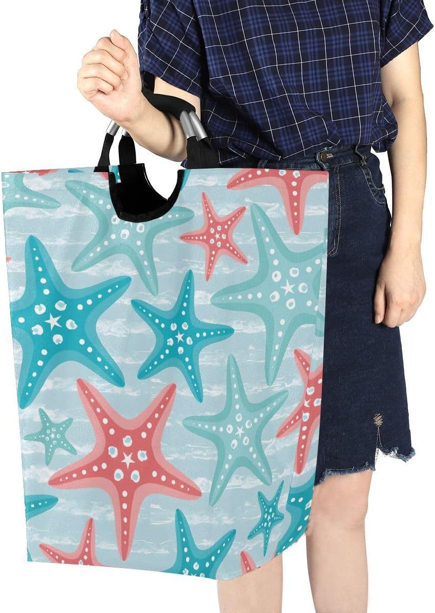 senya Nautical Ocean Starfish Large Storage Basket Collapsible Organizer Bin Laundry Hamper for Nursery Clothes Toys