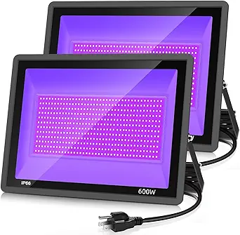 600W 2-Pack LED Black Light 395-405nm Waterproof Flood Light for Outdoor & Indoor Use