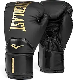 Everlast Elite 2 Boxing Gloves (Black/Gold, 12oz)