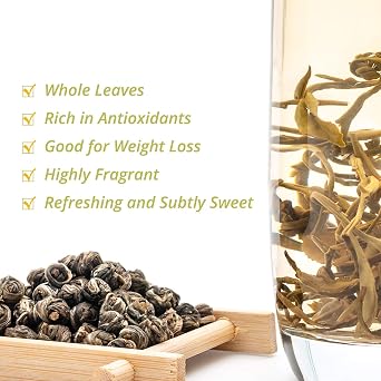 Oriarm 2026 Dragon Pearls Jasmine Green Tea Loose Leaf - Chinese Jasmine Pearl Green Tea Leaves - 1st Grade - Brew Hot or Iced Tea - 100g Ziplock Resealable Bag