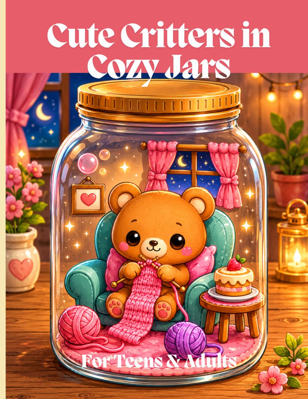 Cute Critters in Cozy Jars: A Whimsical Coloring Book for Teens & Adults: Adorable Animals in Jars: 50 Charming Scenes for Relaxation and Creativity