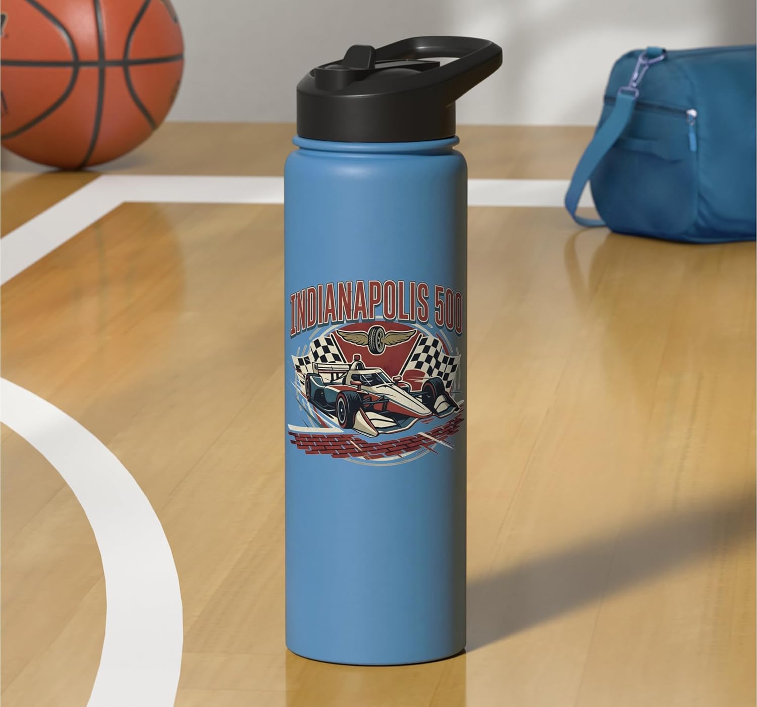 Indianapolis Indiana State 500 Race Car Distressed flag Stainless Steel Insulated Water Bottle
