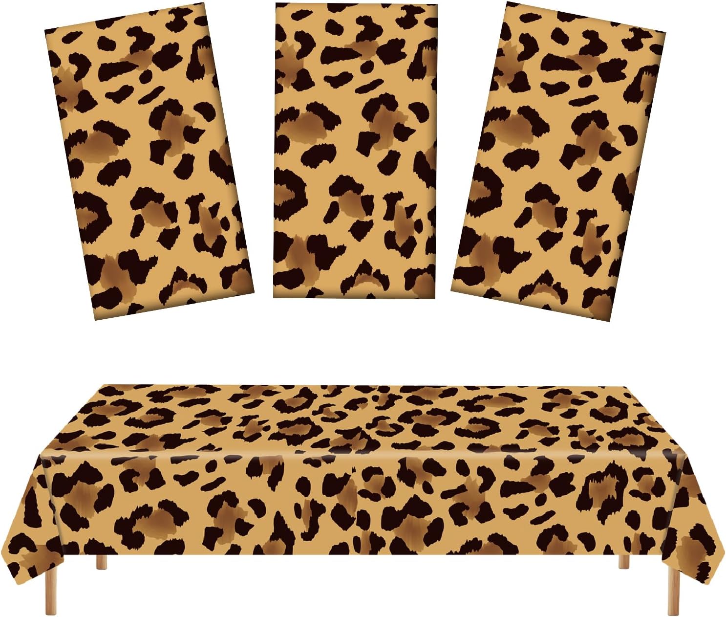WISSLERMER 3-Pack Leopard Print Plastic Tablecloths – 54 x 108 Inch Disposable Safari Animal Print Table Covers for Birthday, Jungle Theme Party, and Safari Baby Shower Decorations
