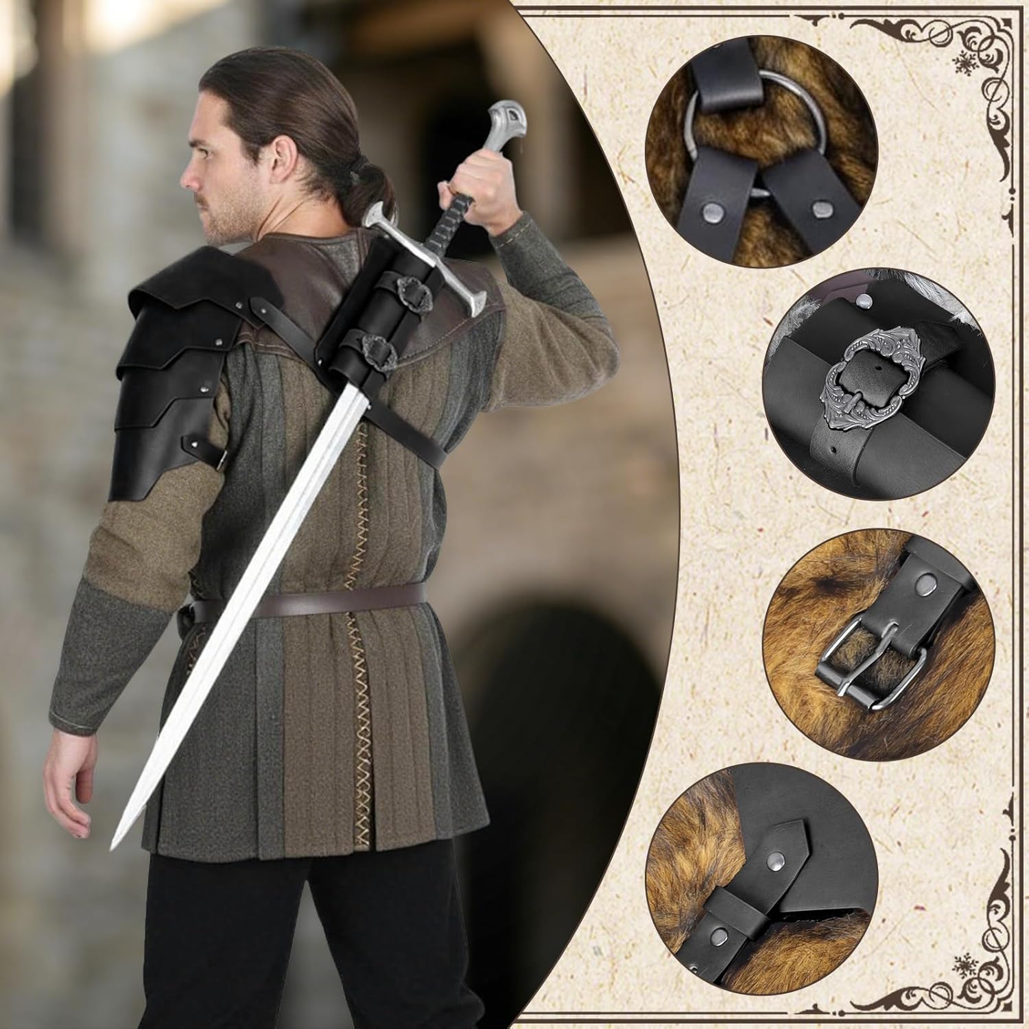 2 in 1 Medieval Shoulder Armor with Sword Frog-Renaissance Knight Shoulder Armor for LARP/Cosplay Ren Faire.