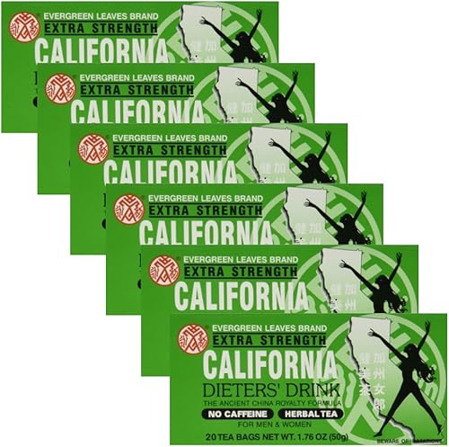Evergreen Leaves California Dieters Drink Té extra fuerte de 176 onzas paquete de 6