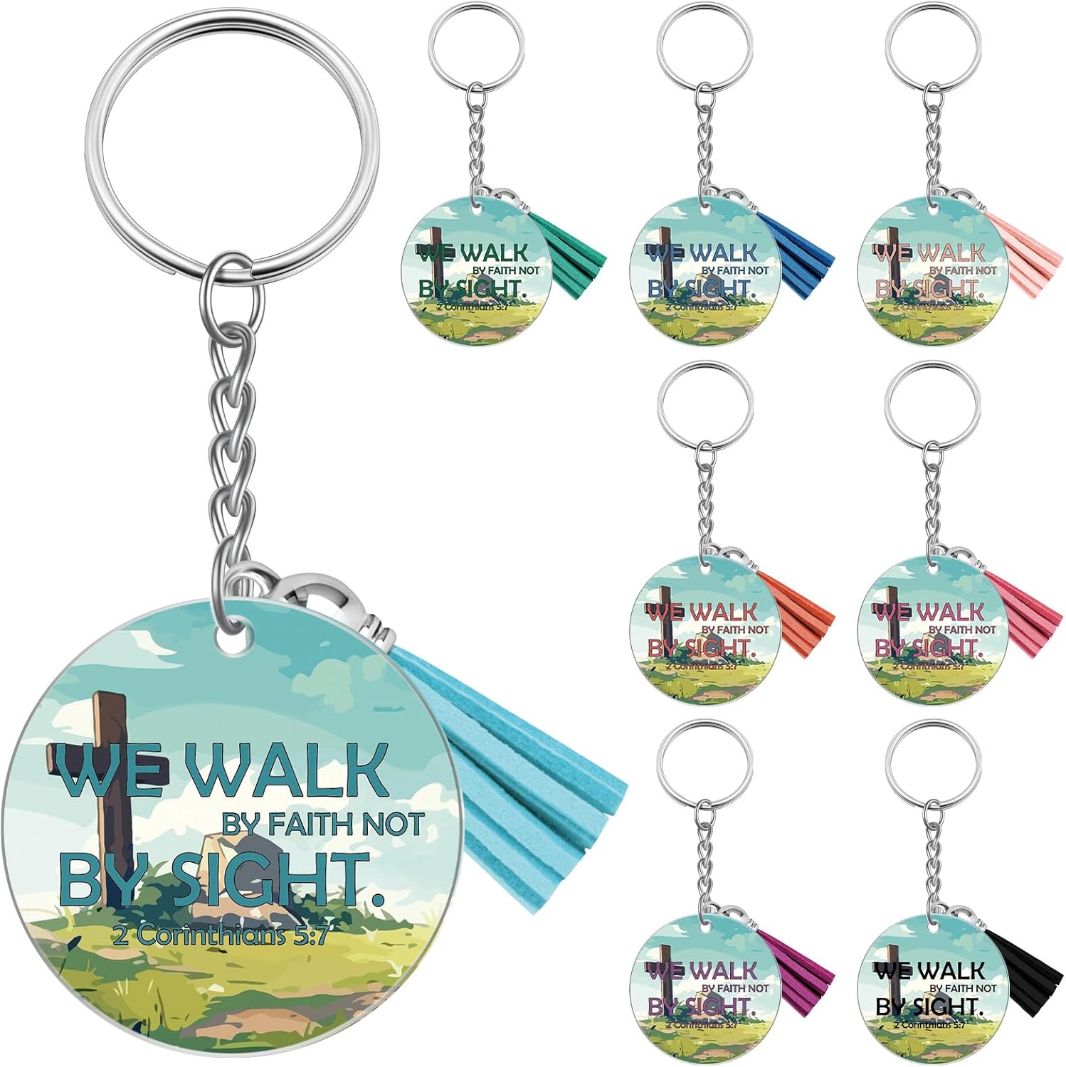 8Pcs Inspirational Christian Keychains Bulk Bible Verse Religious Key Chains Bulk for Pastor Mom Sister Girls Baptism Jewelry for Her Encouragement Spiritual Gift Christmas Birthday Christian Gift