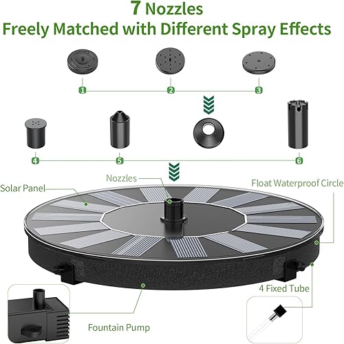 Miniatura 8 de AMZtime Fuente solar de 1.4 W con 4 varillas fijas, bomba de fuente solar 2025 con paneles solares mejorados, bomba de fuente de agua flotante con