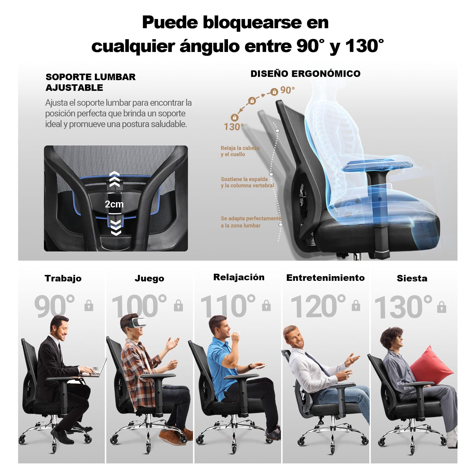 MELOKEA Silla de Oficina XXL 200 KG, Silla Ergonómica Extra Ancha | Cojín de Muelles, Ruedas Silenciosas de Goma, Respaldo Reclinable, Soporte Lumbar Ajustable [Cojín Lumbar Incluido]