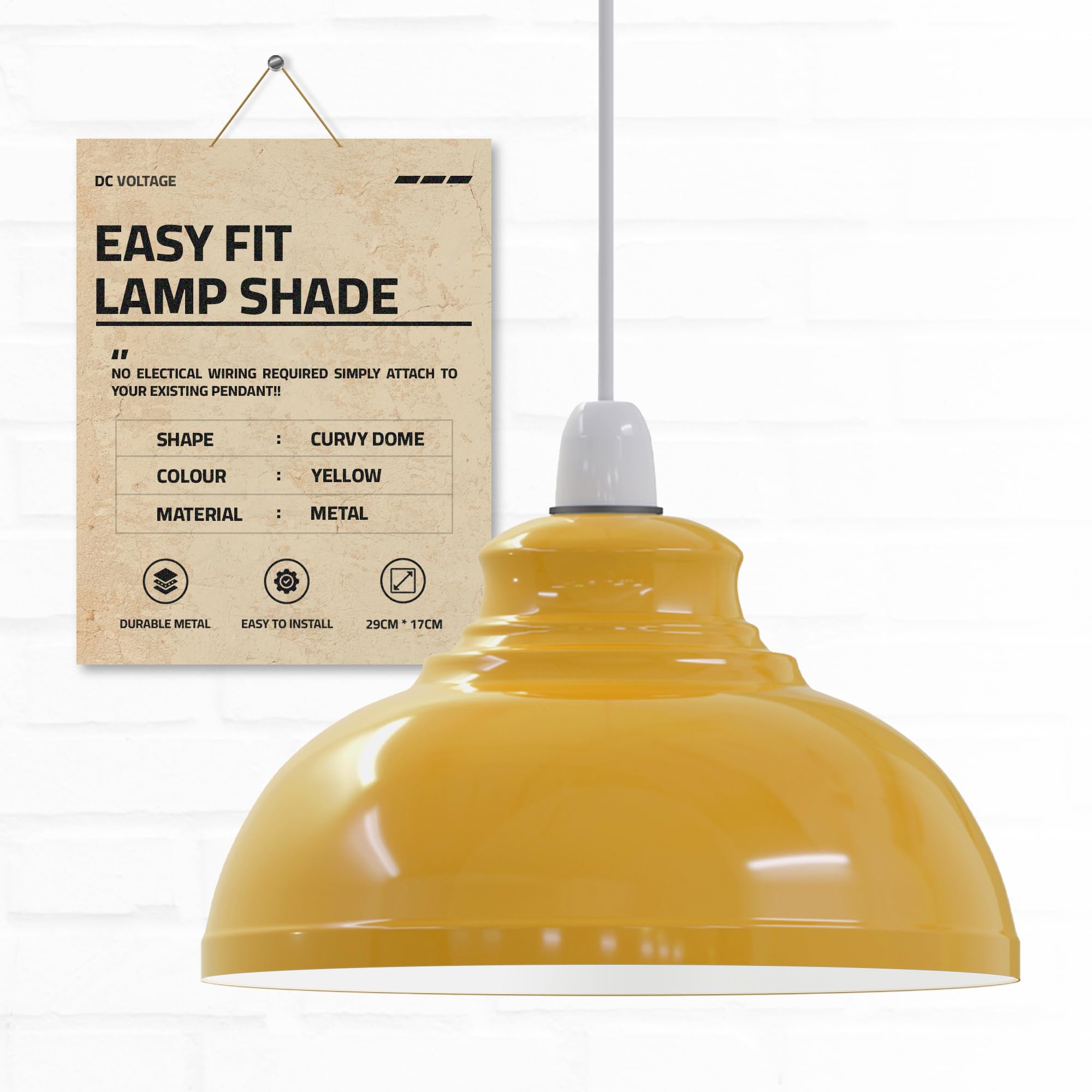 Yellow Ceiling Light Shade Vintage Metal Retro Style Non-Electric Curvy Shaped Lamp Shades Easy fit for Living Rooms, bedrooms, Kitchen Dining Room, Cafe, and Restaura โ image 1