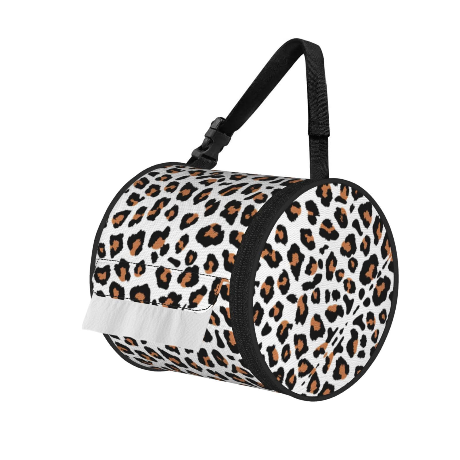 Leopard Printed Hanging Tissue Organizer, Smooth Zipper Oxford Cloth Roll Holder for RV Bathroom Desk