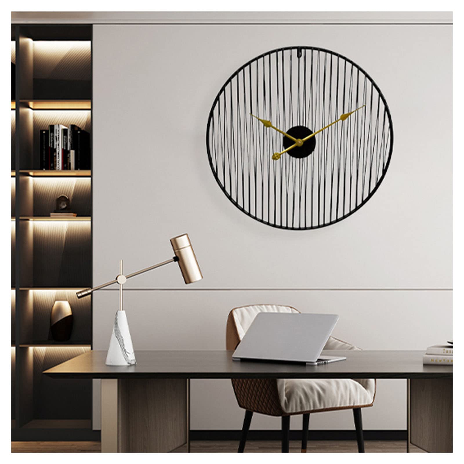 Horloge murale pour salon moderne ronde et créative de 60 cm en fer noir