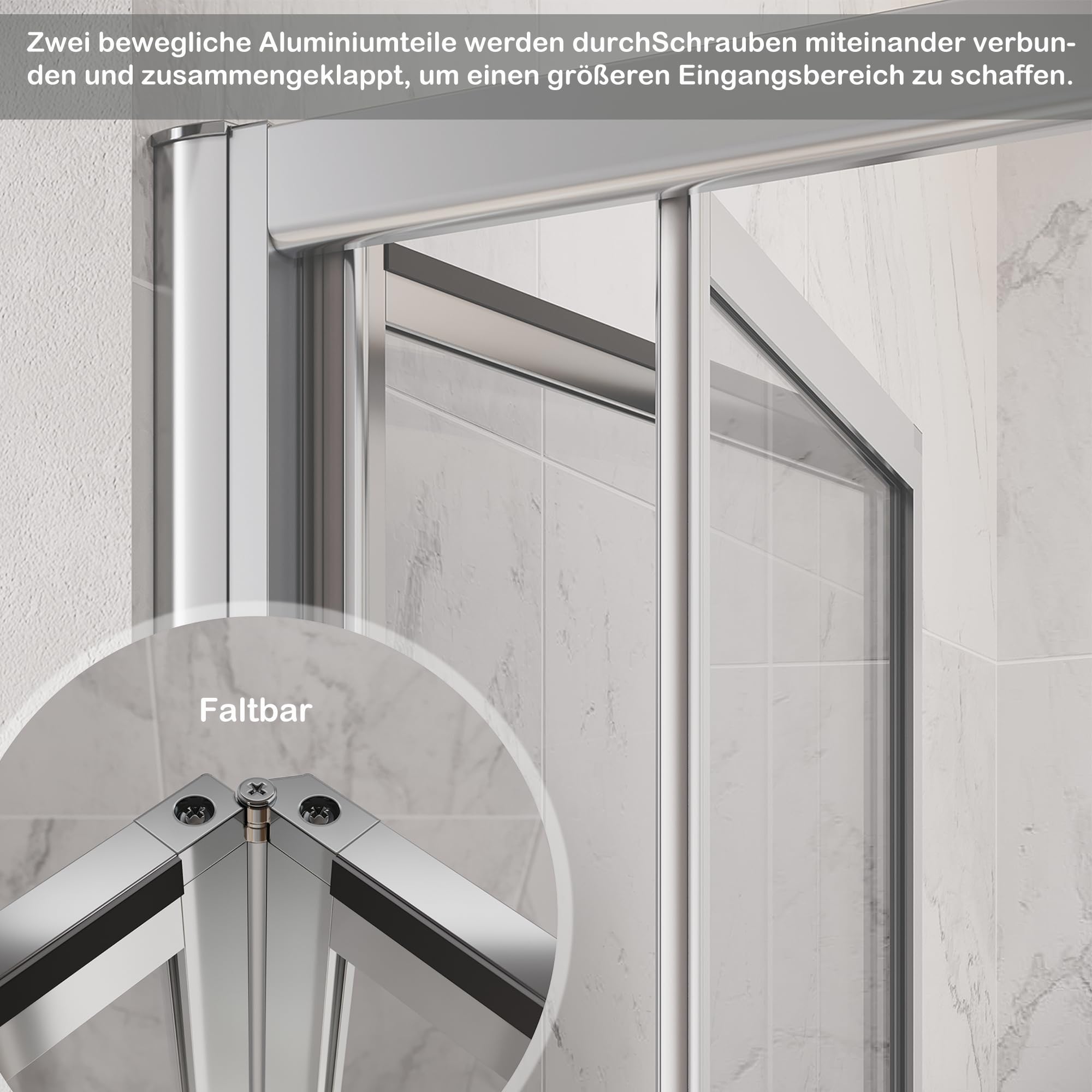 Schiebetür Dusche 90x185 cm Falttür Duschkabine 90 cm faltbar Nischentür aus 5 mm Klarglas ESG Sicherheitsglas Duschtür Verstellbereich von 86-90 cm, Höhe: 185 cm