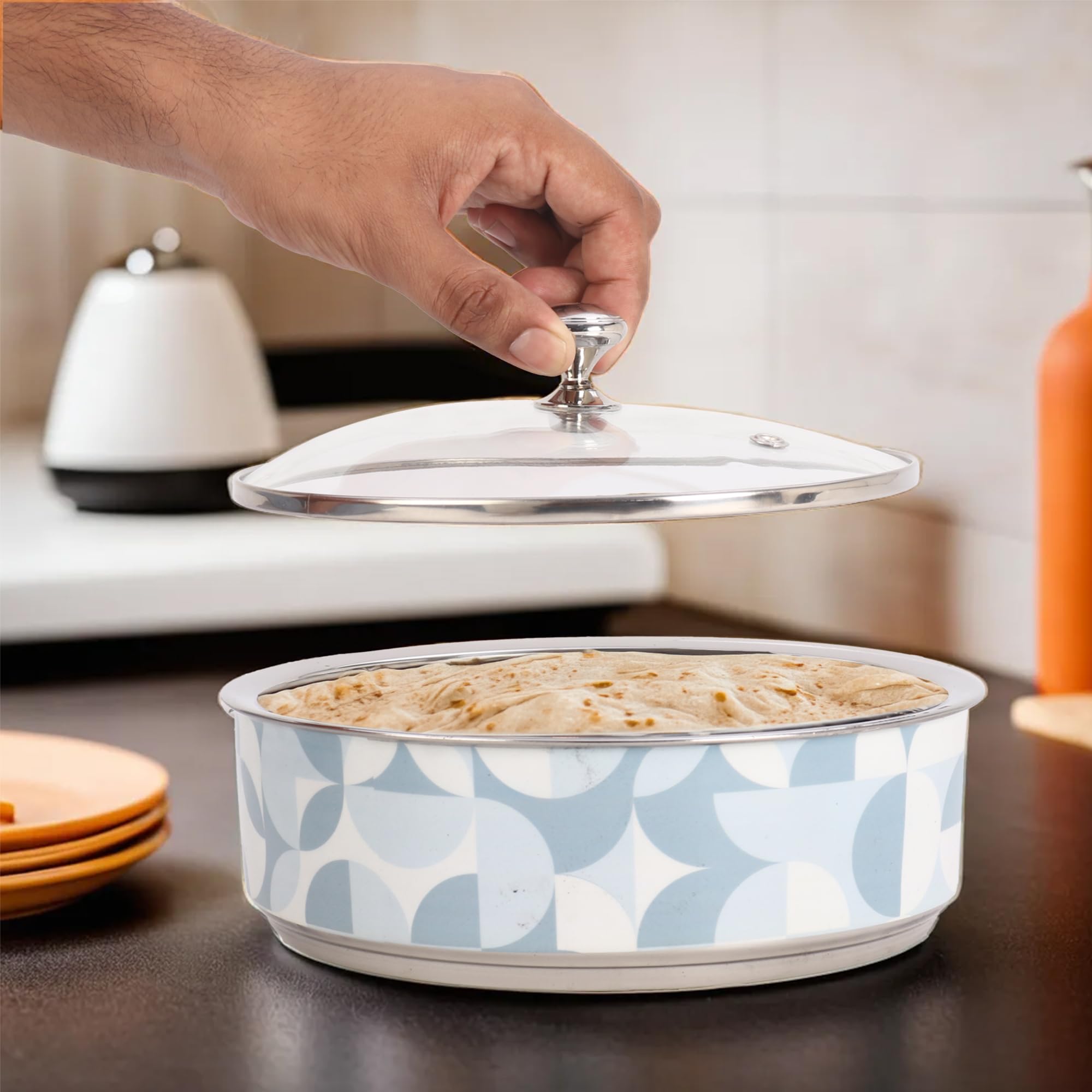 USHA SHRIRAM Insulated Casserole For Roti (1500ml) |Stainless Steel Hot Roti Box For Kitchen | Chapati Box For Kitchen | Serving Bowl Set | Curry Bowls For Serving | Kitchen Gift Items (Print 2) (B0D966181P) Amazon Price History, Amazon Price Tracker