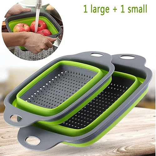 Miniatura 3 de Juego de colador de silicona plegable de malla para verduras y frutas, juego de 2 coladores plegables para fregadero de cocina y protectores (azul,