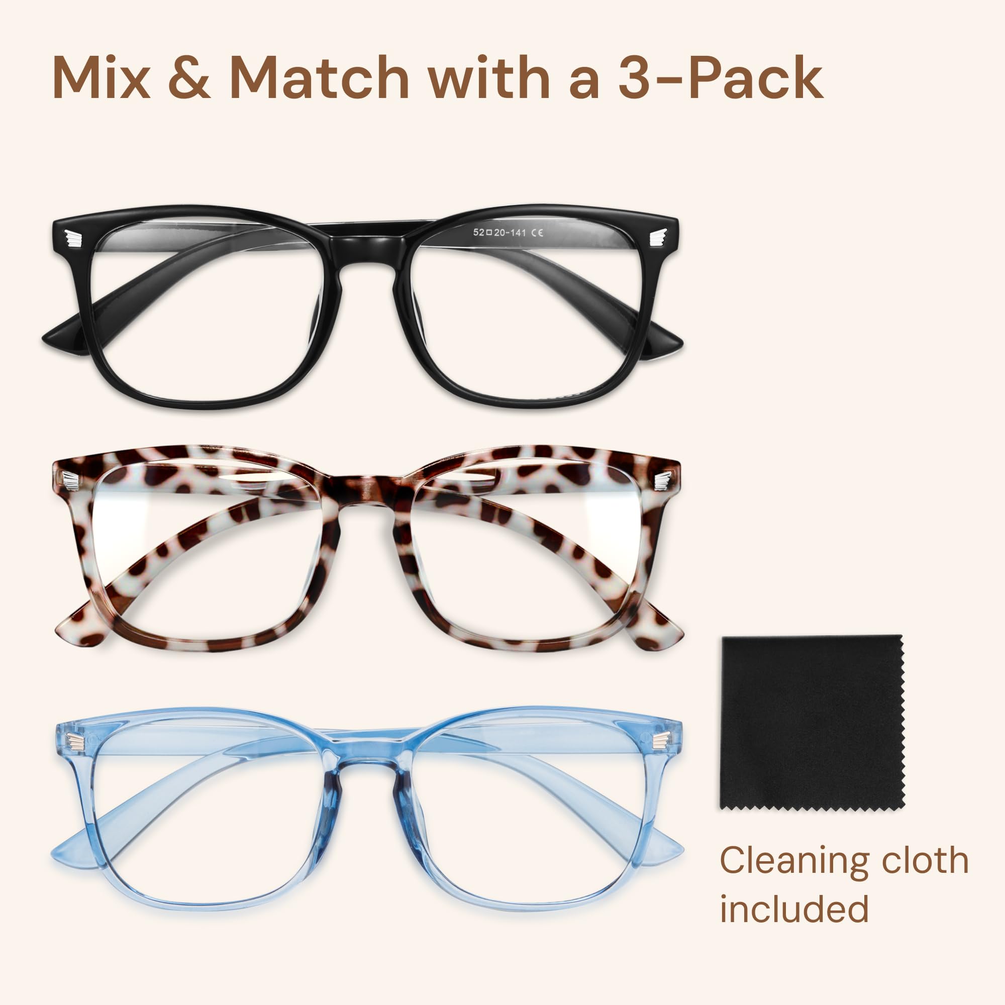 Gaoye Confezione di 3 occhiali di blocco della luce blu, occhiali quadrati alla moda falsi nerd anti raggi UV occhiali da gioco per computer donne/uomini