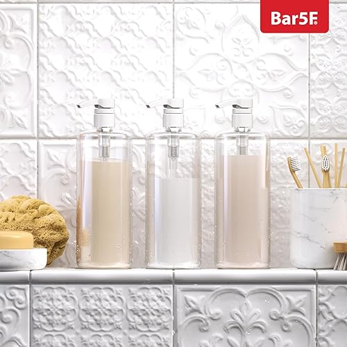 Miniatura 10 de Bar5F Botella de bomba de 32 onzas de 1 litro vacía para champú, acondicionador, loción de lavado corporal, sin BPA, transparente (paquete de 1)