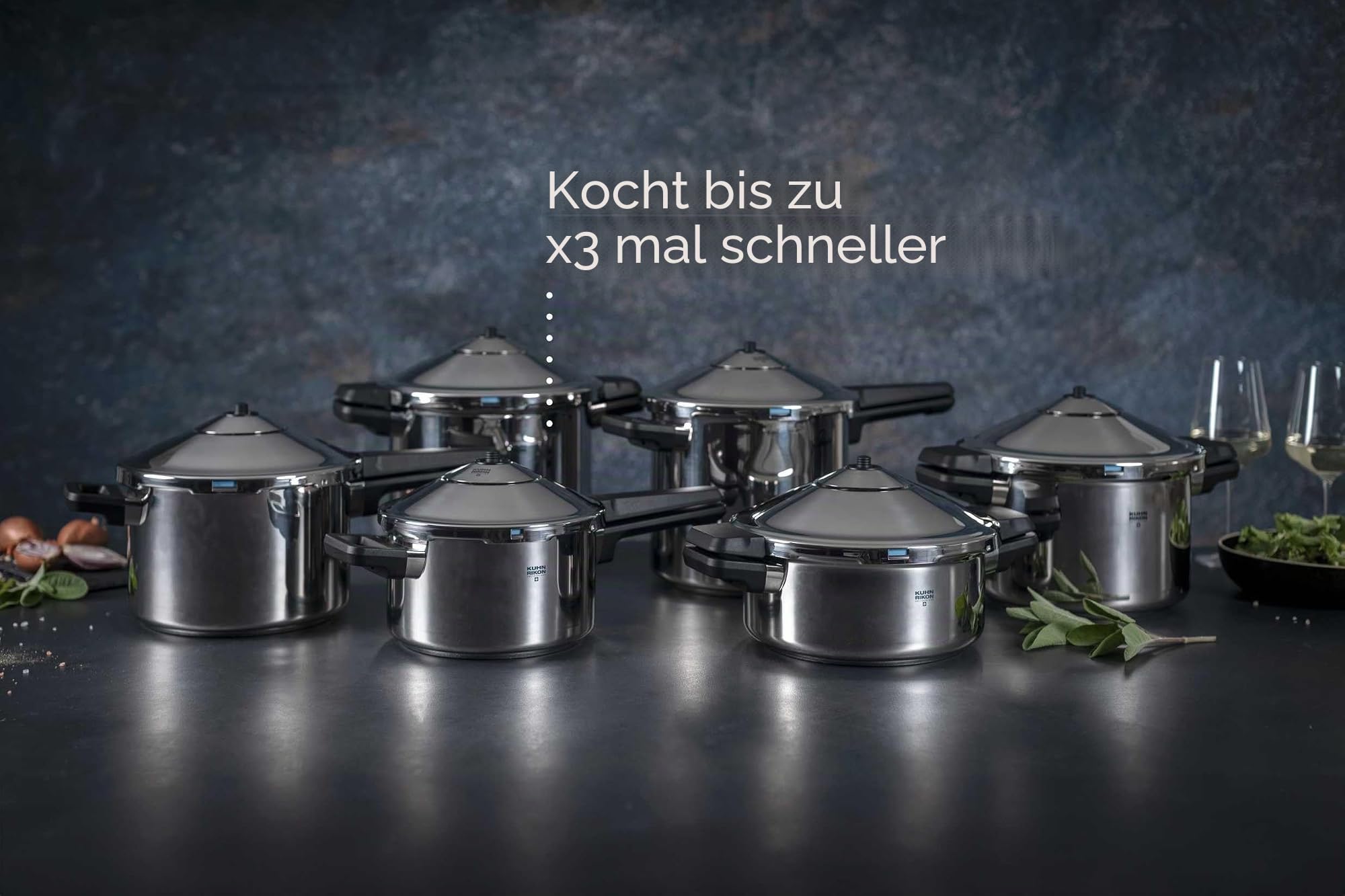 KUHN RIKON Schnellkochtopf/Dampfkochtopf DUROMATIC Inox Set Seitengriffmodelle, induktion, Edelstahl, Silber, Set Topf 8L/24cm + Unterteil 4L/24cm