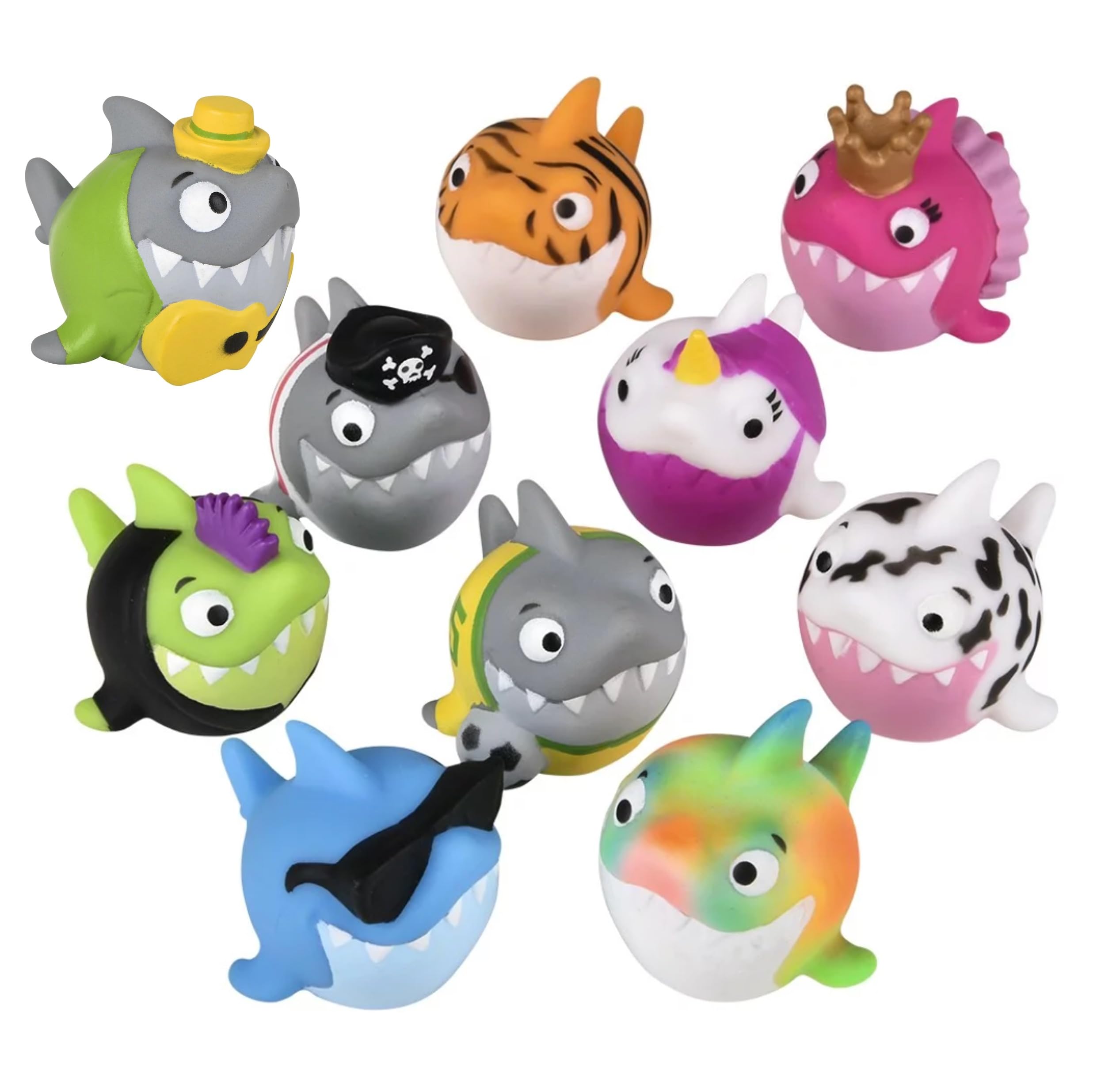 Nikki's Knick KnacksRubber Sharks in Costumes - Stress Relief, Fidget Toy, Party Favors, Reward Chest, Treasure Chest, Goodie Bags, Bath Toys - 10 Piece