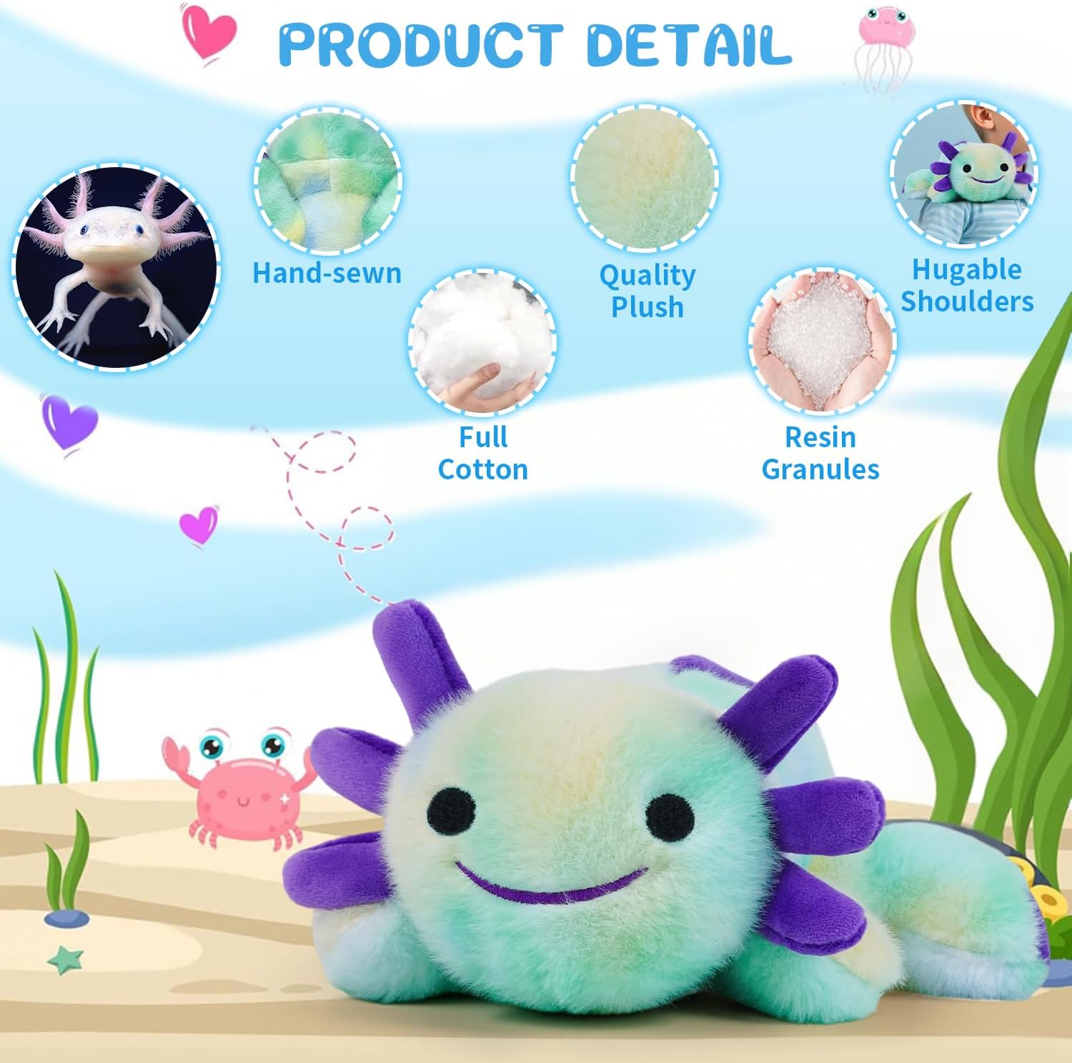 Axolotl Stuffed Animals,Axolotl Toy,8.66" Axolotls Plush Toy,Birthday Gift for Boys and Girls Gift for Christmas.(Mixed Green,1 Pack)