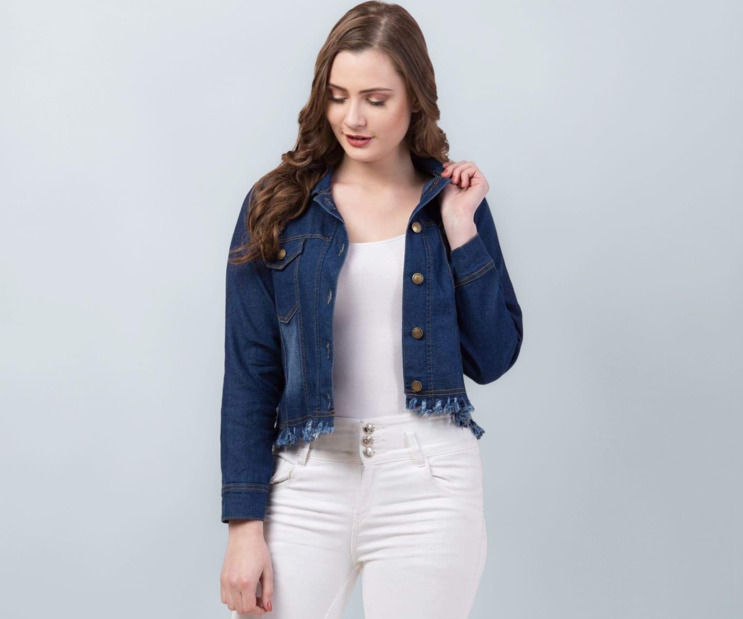 FUNDAY FASHION Womens Denim Standard Length Full Sleeve Solid Jacket